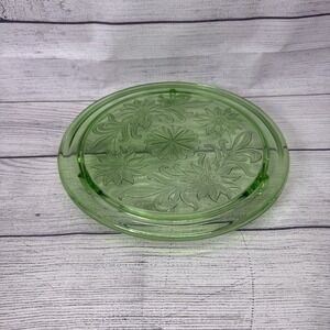 Vintage Jeannette Uranium Glass Sunflower Pattern Footed Cake Plate 10"